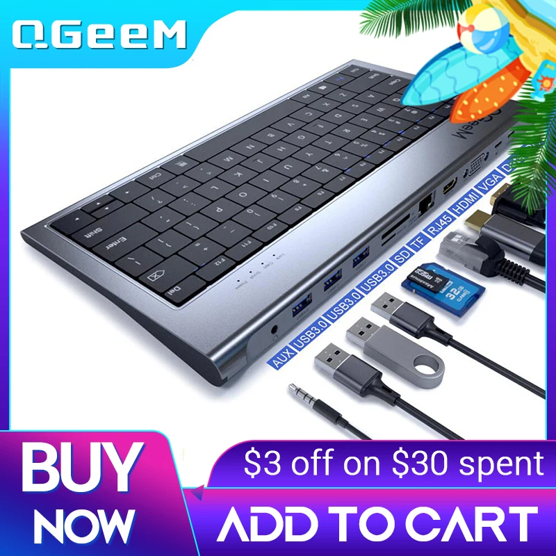 QGeeM USB C концентратор для Macbook Pro тройной Дисплей Тип до Dual Core 4K HDMI и DP Micro SD кард