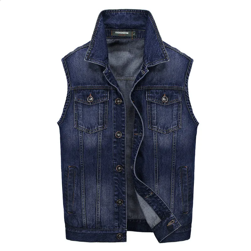 Джинсовый жилет мужской брендовый мотоциклетный стиль Мужская куртка без