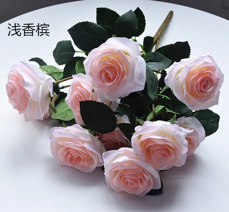

European Style Artificial Flower Artificial Bouquet 10 French Roses Bouquet Decoration Living Room Decoration Dining Table