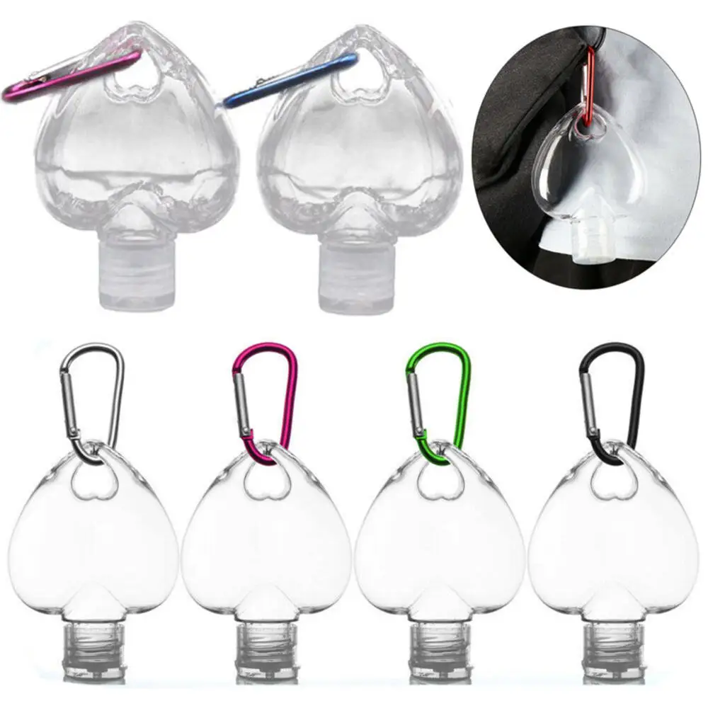 

50ml Portable Heart Shape Empty Refillable Bottle With Key Ring Hook Travel Hand Sanitizer Bottle Hook Keychain Carrier