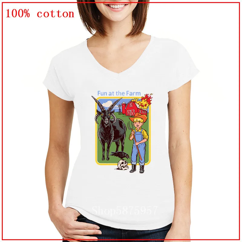 Весело на ферме черный phillip демоническим козы V образным вырезом camisetas mujer