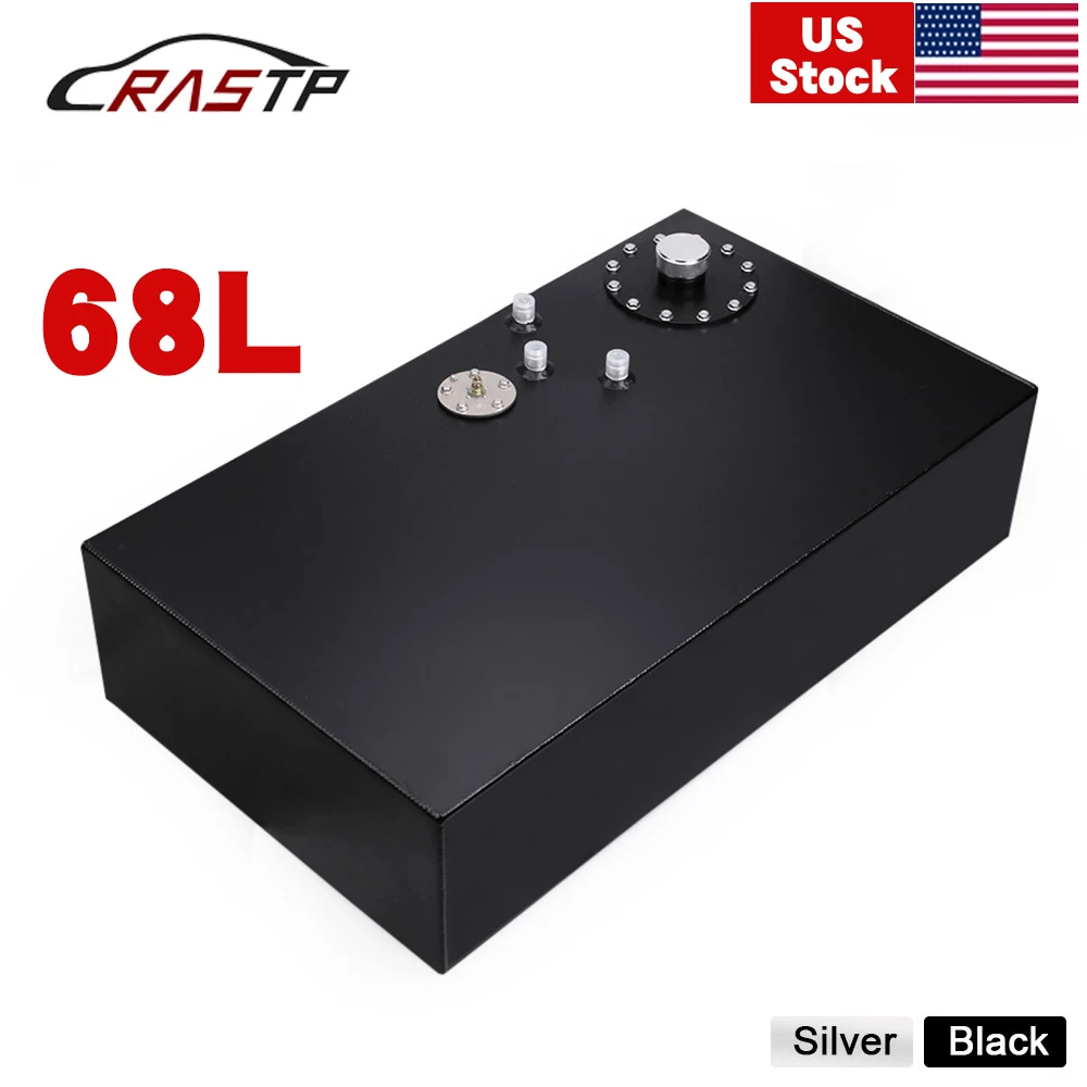 

USA STOCK Aluminum 68L Fuel Surge Tank Mirror Polish Fuel Cell With Cap With Sensor Black Silver RS-OCC043