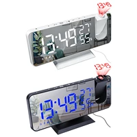 household acrylic mirror screen led digital display alarm clock usb charging projector alarm clock with radio for home office