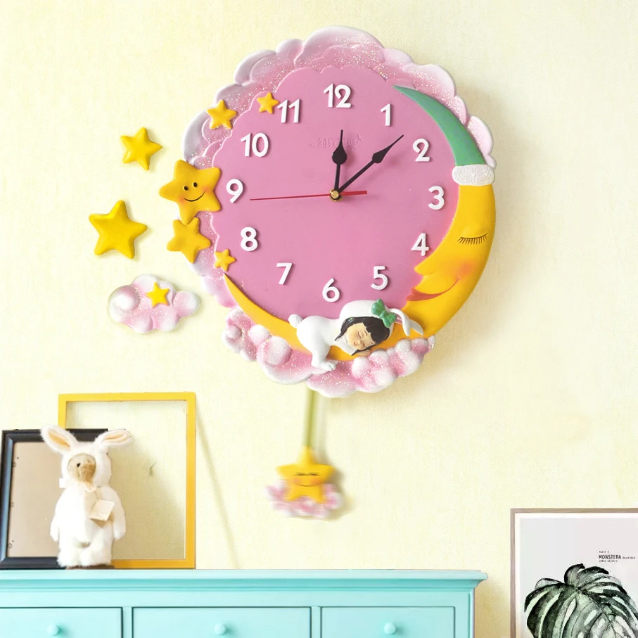 Детские настенные часы в виде Луны модные Мультяшные скандинавском стиле для