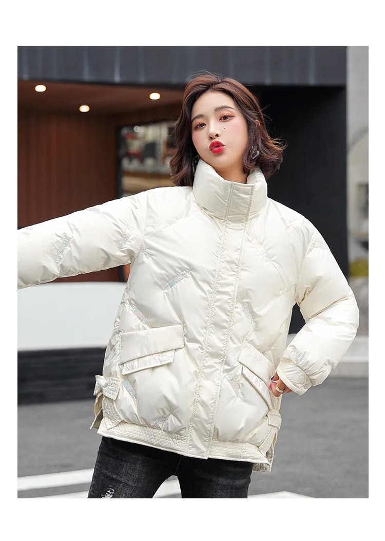 

Fashion Autumn Winter Women's Jacket Parkas Coat Short Glossy Slim Stand-Up Collar Casual Warm Jacket
