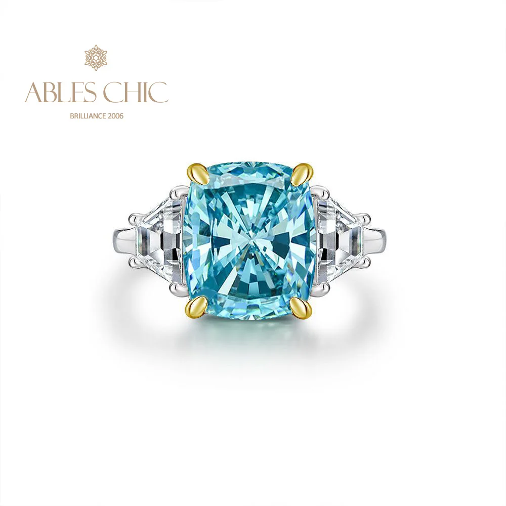 

Authentic 925 Silver Solitaire Cushion Lab Aquamarine Wedding Ring Big Stone Yellow Fluorite 5A Zircon Bridal Ring S2R1S2R0302