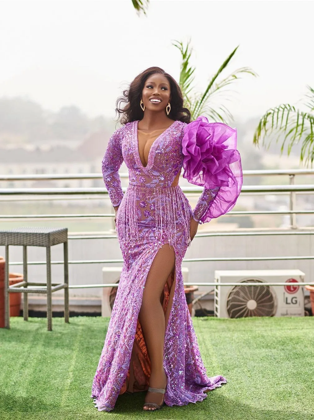 

Сексуальное женское вечернее платье с длинным рукавом, юбка-годе из органзы, с V-образным вырезом, Боковым Разрезом, кисточками и бисером, кр...