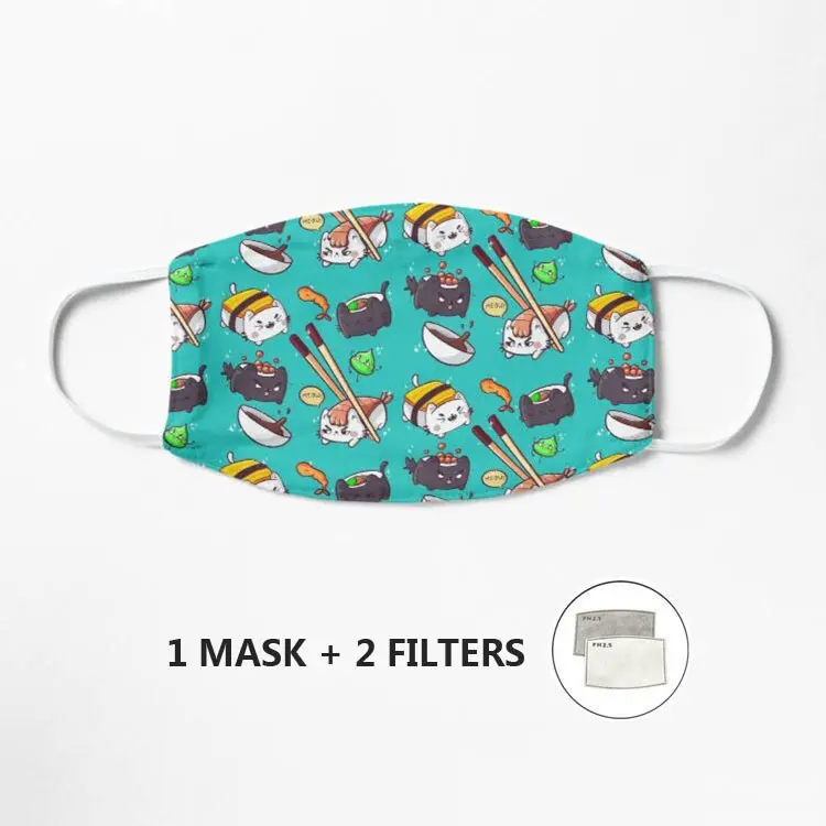 

Маска Мужская/Женская/детская с 3d забавным изображением кошек и суши, стирающаяся маска для лица в стиле хип-хоп, Волшебная вечеринка