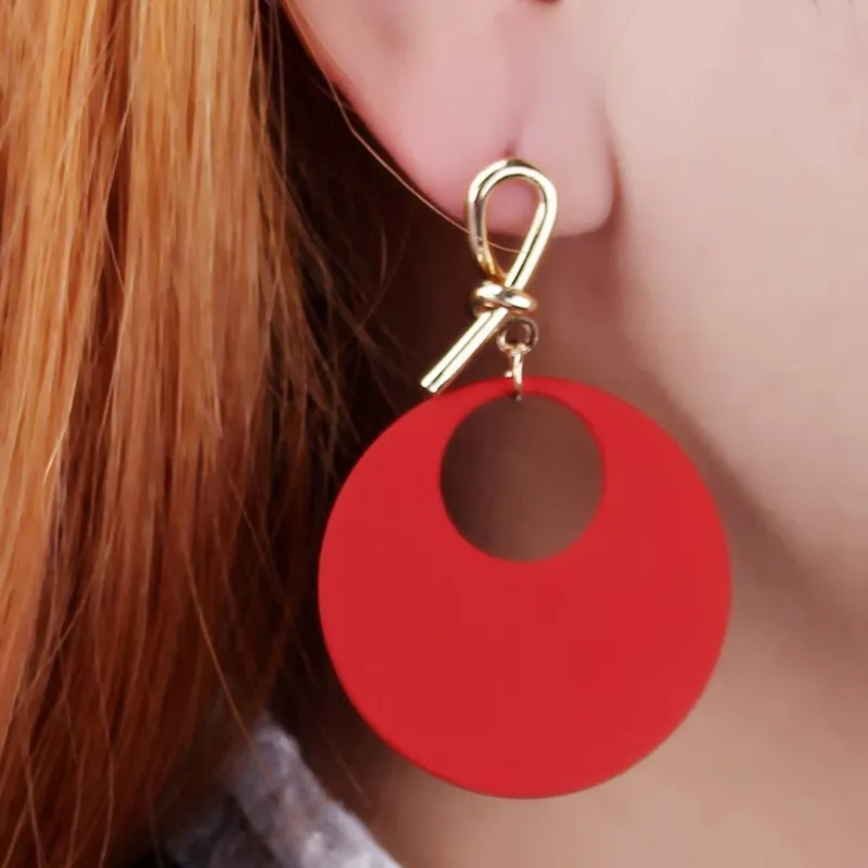 Женские круглые серьги с бантом модные геометрические металлические подвески