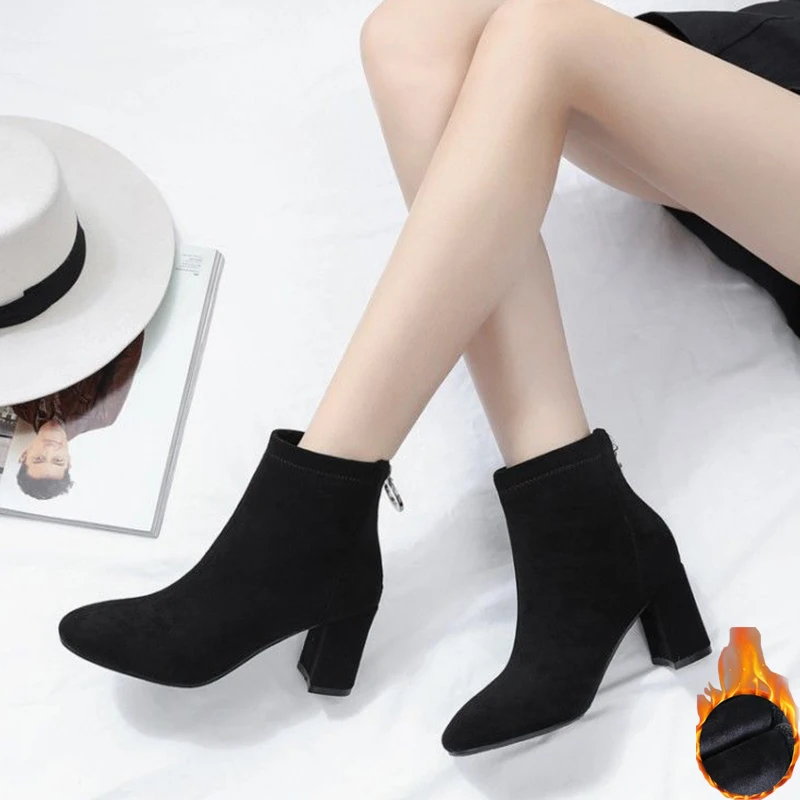 

Winter Plush Short Boots Women's New Fashion Boots Short Tube Fashion Leather Plush Women's Fashion Winter High-Heeled Boots