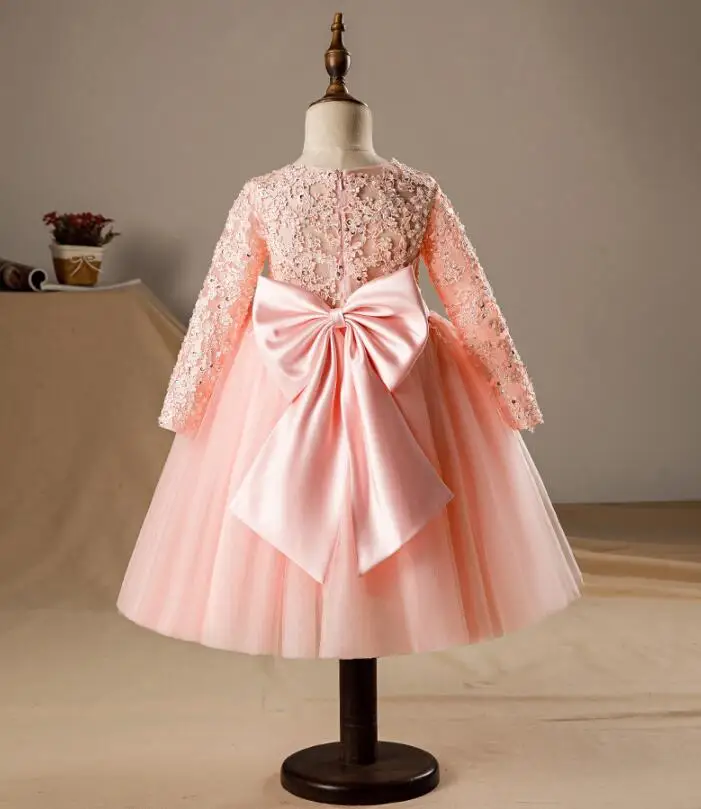 Розовое Тюлевое платье для девочек первого причастия кружевное с блестками