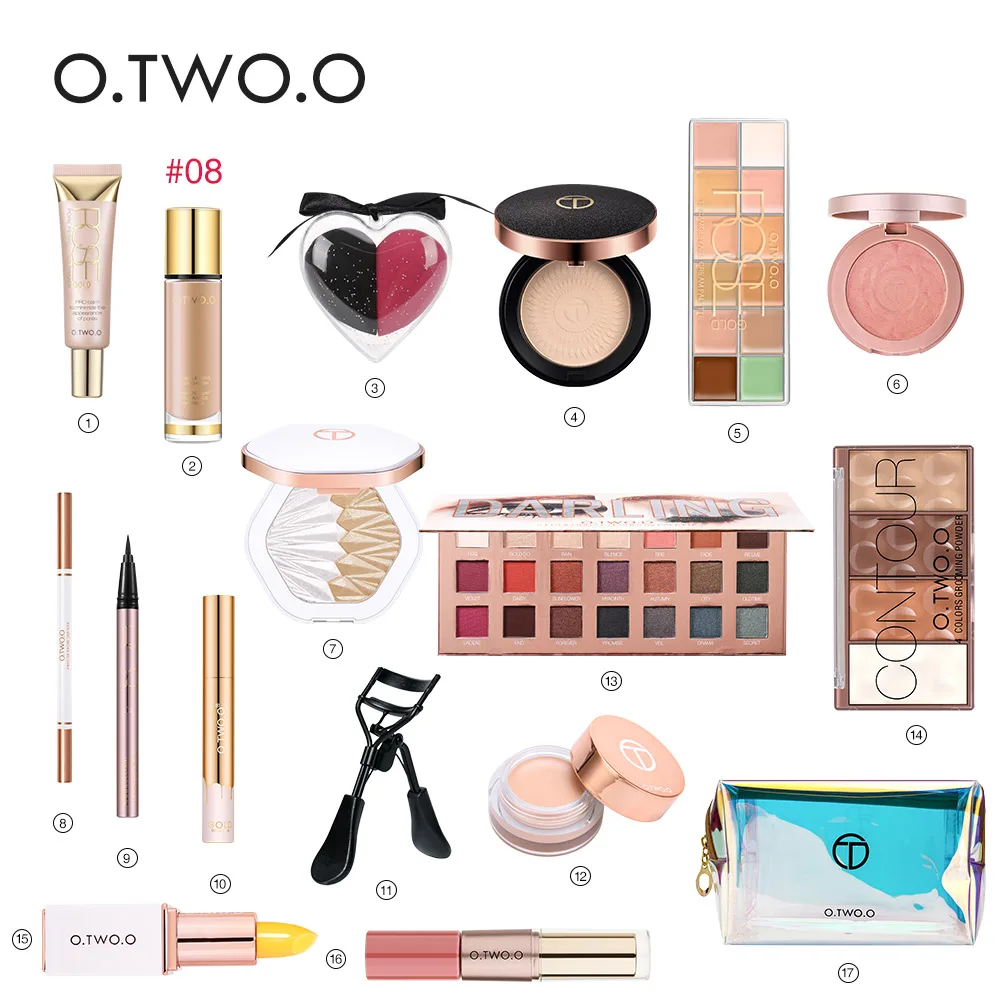 foundation color 8 O.TWO.O 17 шт. полный набор макияжа с тональным кремом Румяна хайлайтер матовая губная помада Водонепроницаемая подводка для глаз Косметика для век комплект - Цвет: foundation color 8