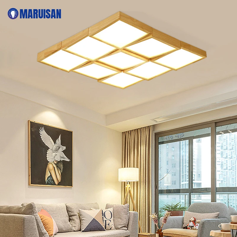 $37.74 Modern Real Wood LED Ceiling Lights For Living Bedroom Hall Lobby Room 4/6/9 Heads Wooden Lamps Techo Indoor Lighting Fixture