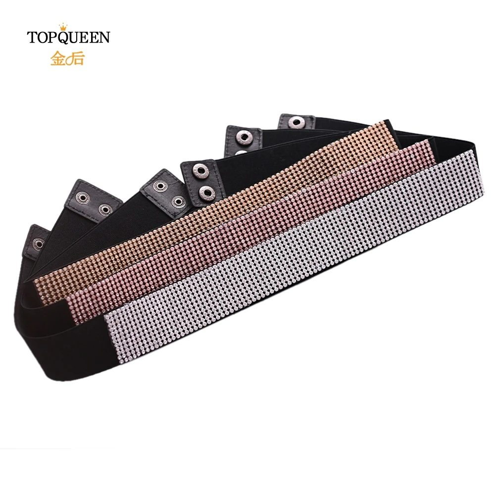 

TOPQUEEN S06 Crystal Stretch Belt Skinny Stretch Belts for Women Dresses Bride Belt Black Bridal Belt for Wedding Gown Prom Belt