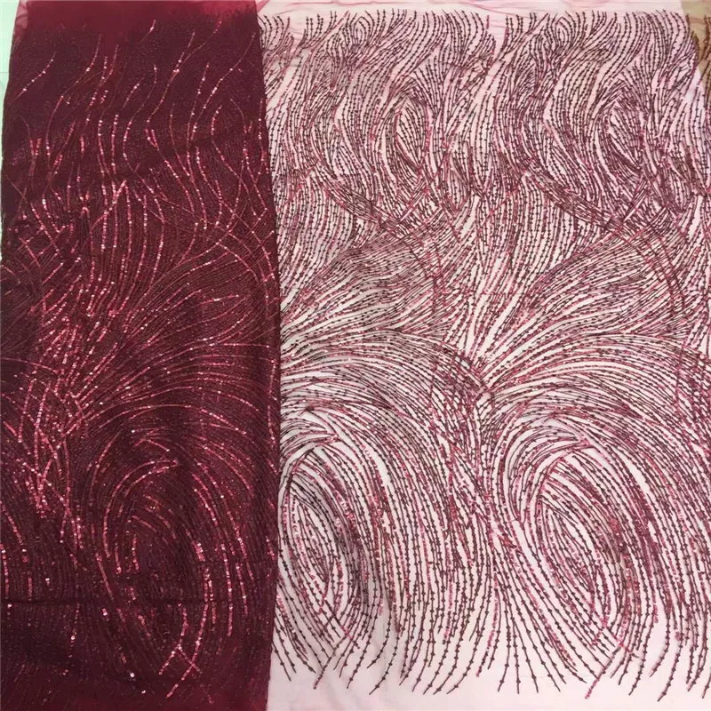 

Luxury Sequence Lace Fabric African Nigerian Net Lace wine red with Sequins French Tulle Mesh Lace for Women Sequin Fabric Lace
