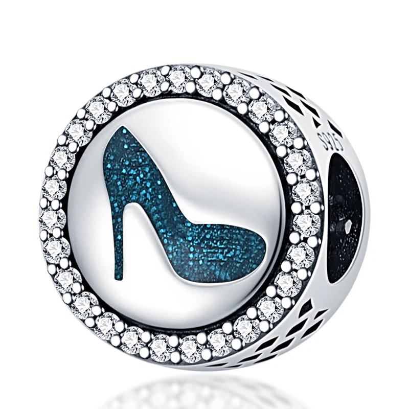 

100% 925 Sterling SILVER charms Blue high heel beads Charms fit Original Pandora Beads Bracelet silver jewelry Gifts for ladies