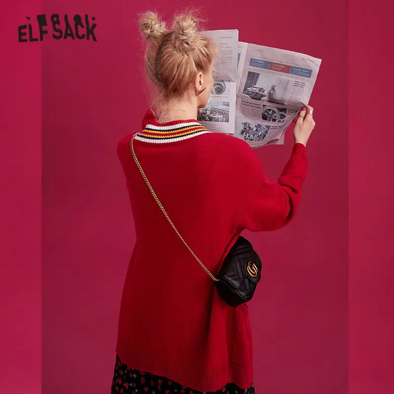 Женский вязаный кардиган ELFSACK красный Повседневный Кардиган в полоску с