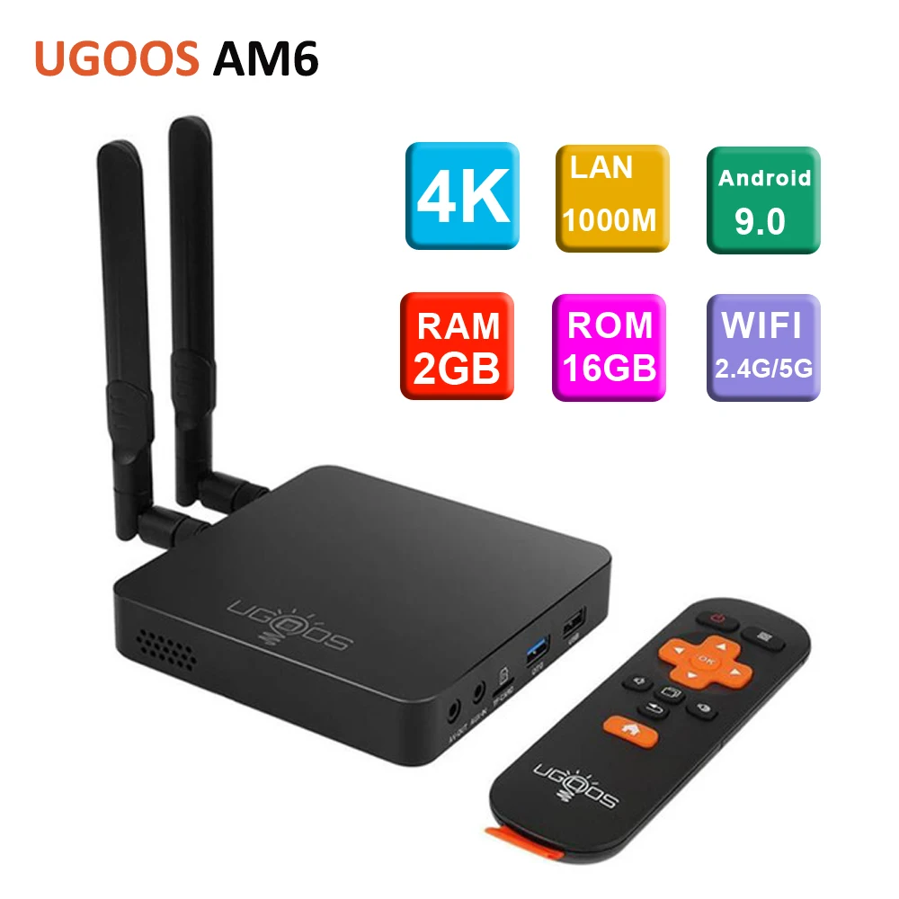 UGOOS AM6 Amlogic S922X Smart Android 9,0 ТВ приставка DDR4 2 Гб ОЗУ 16 Гб ПЗУ 2,4G 5G WiFi 1000M LAN Bluetooth 4K HD OTA медиаплеер