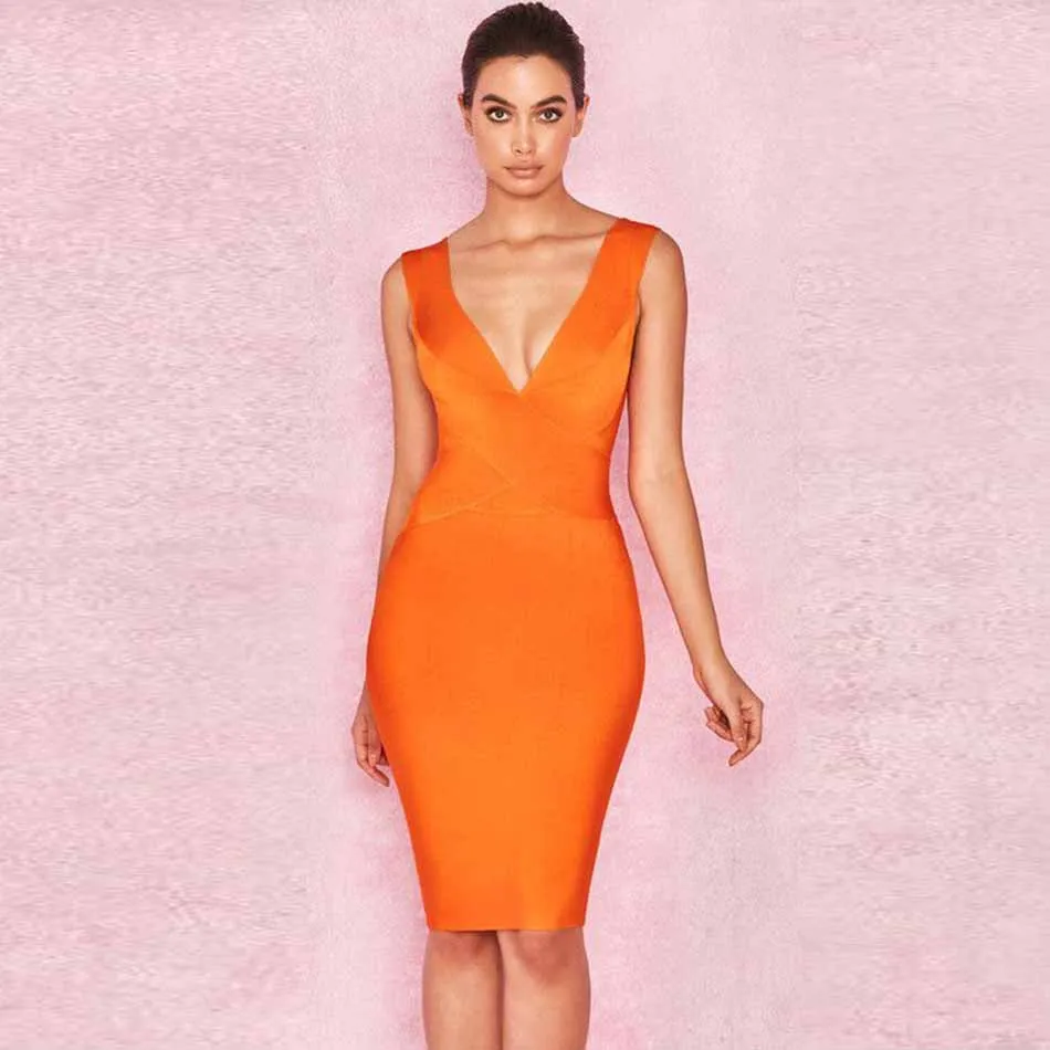 Женское вечернее Бандажное платье adyce оранжевое облегающее без рукавов с