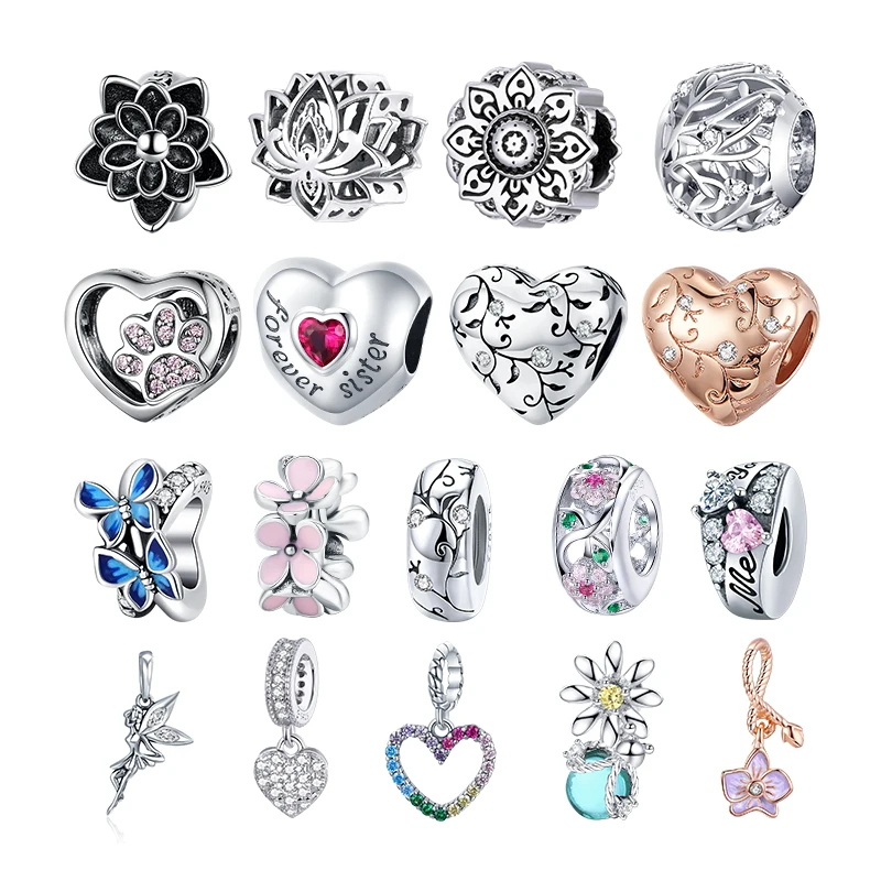 Женский браслет из серебра 925 пробы с подвеской в виде сердца и цветов | Украшения