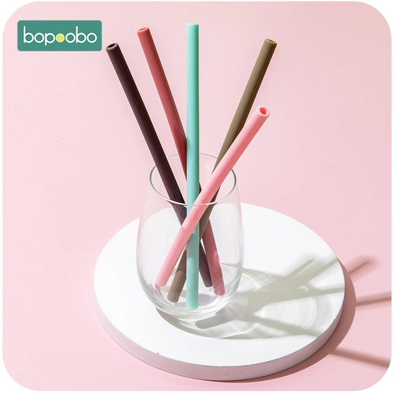 

Bopoobo 1PC Reusable Silicone Bent Straight Drinking Straws Kid Product Food Grade Silicone Drink Water And Juice Tools Party