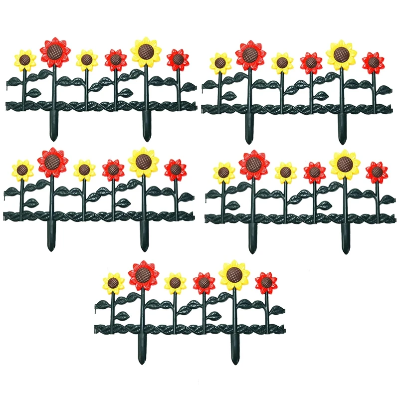 

Plastic-Trimmed Garden Wooden Fence-Lawn Flower Bed Plant Border-Decorative Sunflower Landscape Road Slab-5PC