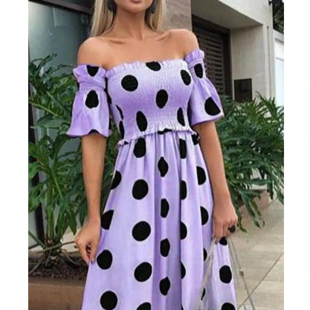

Lugentolo Long Dress Women Sexy Dot Print Off The Shoulder High Waist Strapless Loose Casual New Fashion Summer Dress