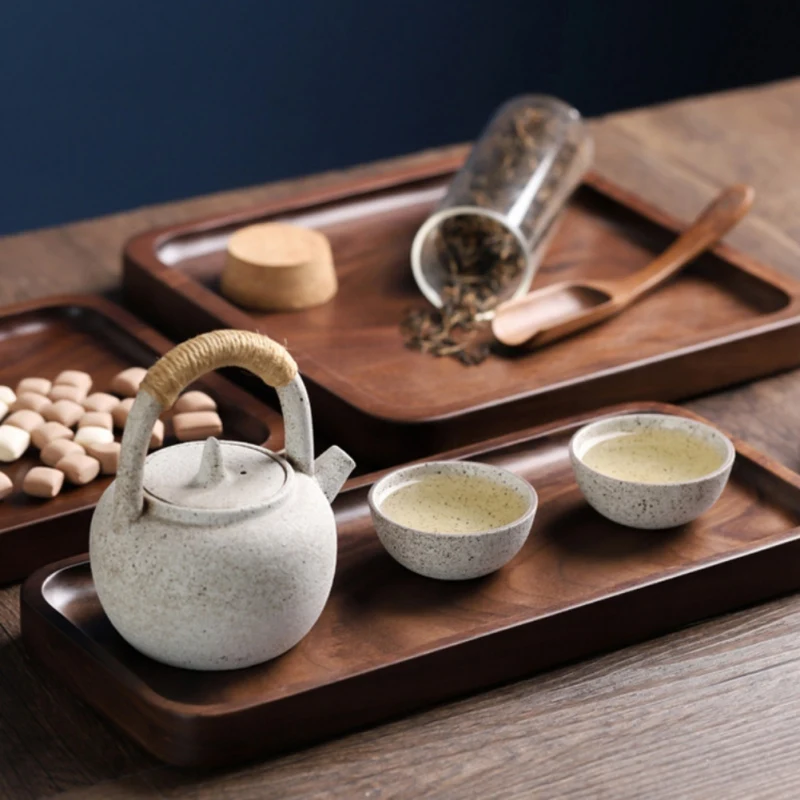 Square/Round Storage Plate Wooden Coasters Tray For Drinks with Water Function Nature Walnut Kitchen Tableware | Дом и сад