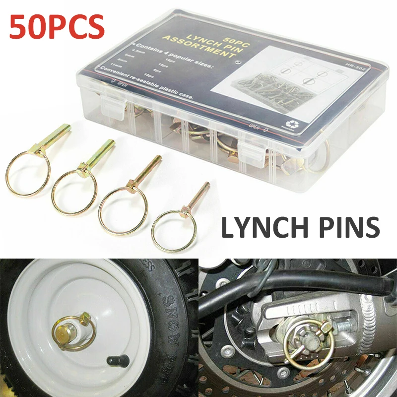 

Блокировочные штифты Lynch, 50 шт., 4 размера, 4,5 мм, 6 мм, 8 мм, 11 мм, набор в ассортименте, для прицепа, фермерского трактора, автозапчасти в сборе