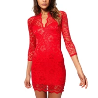 evening party date red lace bandage drsss women see through hollow out floral lace bodycon dresses office lady basic dress