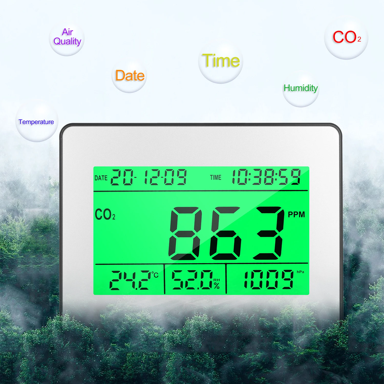 

CO2 Meter Data Logging Air Quality Monitor Data Logging Clock Function 5.5-in LCD Multifunctional Tester Temperature Humidity