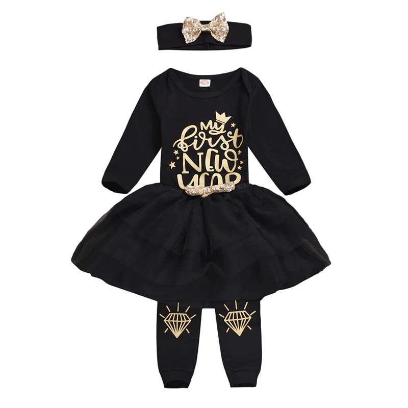 

2020 New Year Outfits Newborn Baby Girl Clothes Letter Bodysuit Tutu Skirt Bowknot Headband Leg Warmer Set Girls Hansel Gift