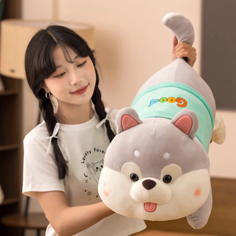 1pc 35-80cm Lovely Fat Husky Plush Toys Cartoon Lying Husky Dog Pillow Soft Stuffed Dolls Sofa Cushion for Children Kids Gift images - 6