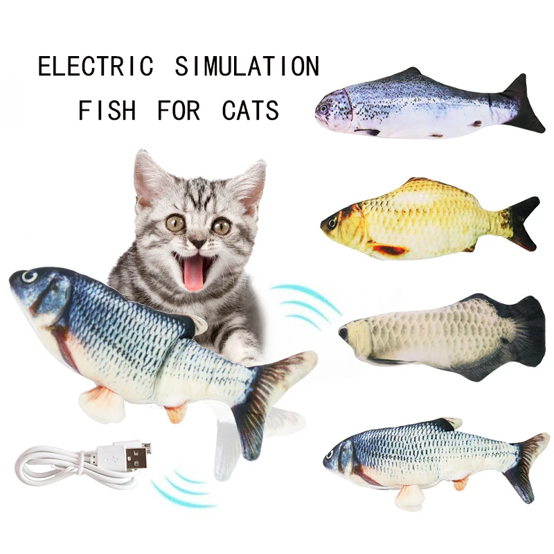 

Cat Toy Fish Simulation Soft Electronic Fish Funny Interactive Pet Chewing Playing Supplies USB Charging Removable and Cleanable