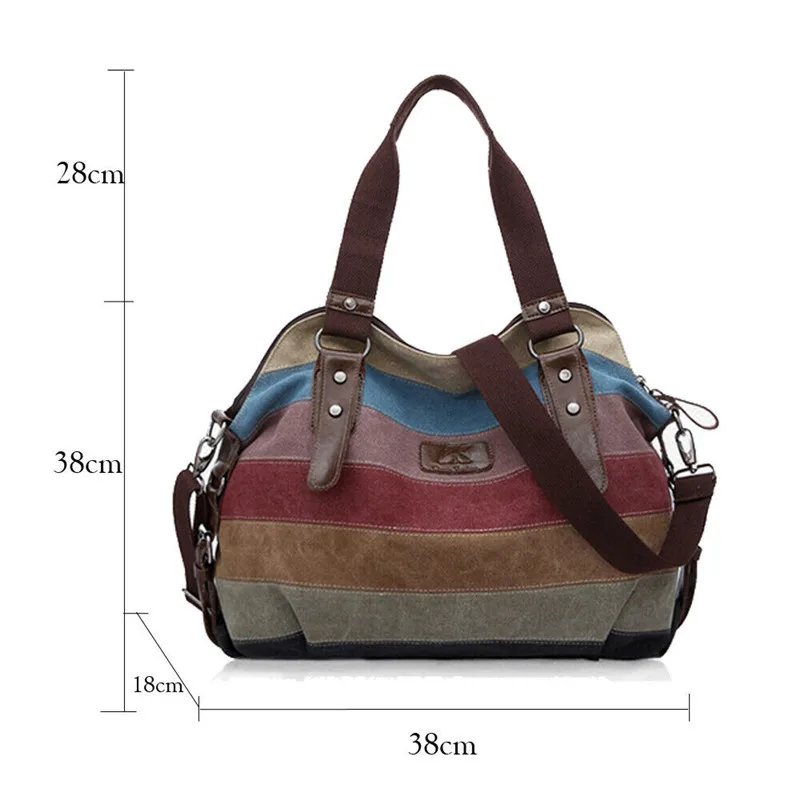 

Womens Striped Handbag School Canvas Shoulder Bag Shopper Messenger Satchel Tote