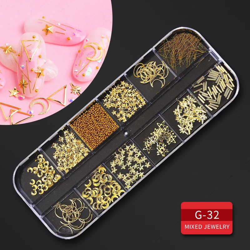 12 сетки/комплект золотые серебряные полые украшение для ногтей 3D смешанный