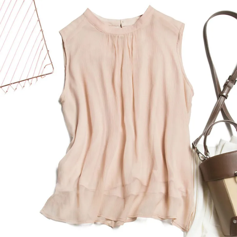 Женская Офисная рубашка без рукавов летняя женская из натурального шелка