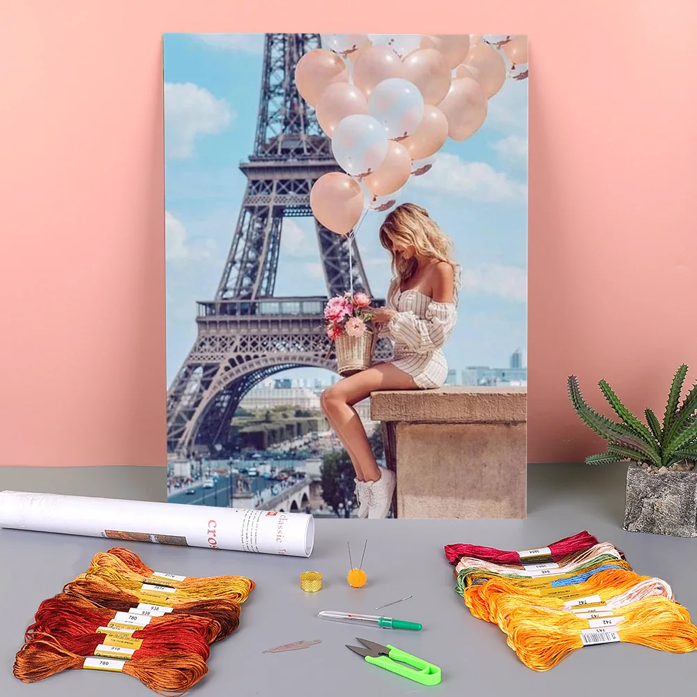 Вышивка крестиком 11CT с изображением пейзажа Парижской башни | Дом и сад