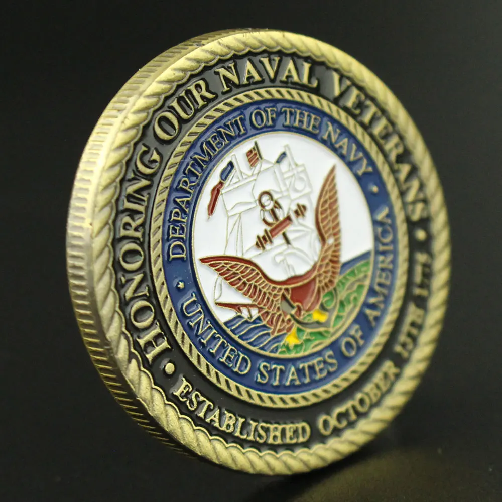 

US Navy Commemorative Coin Honoring Our Naval Veteran Featuring A Flying Eagle In Front of US Flag Gold Plated Challenge Coin