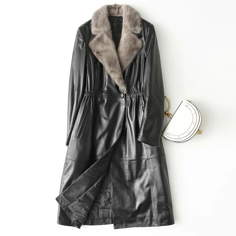 Женская зимняя куртка из натуральной овечьей кожи с меховым воротником | одежда