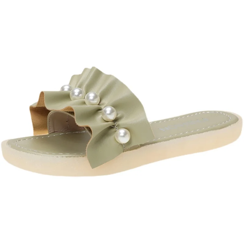 

Slippers Women Summer Luxury Slides String Bead Sliders Shoes Pantofle Designer 2021 Flat Soft Basic TPR Microfiber Fashion PU