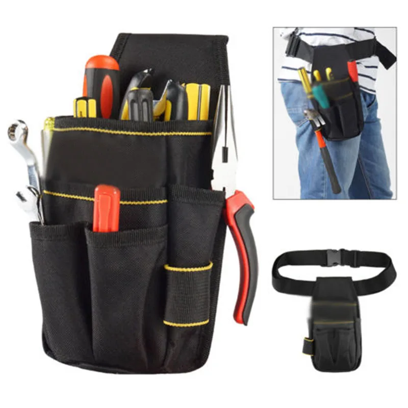 New Black Storage Bag Of Electrician Tool Waist Pocket Pouch Belt Storage Holder Maintenance Adjustable Waist Belt 12.5*23.5cm