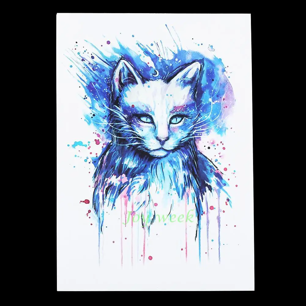 Водонепроницаемая Временная тату Наклейка Большой размер синяя кошка 21*15 см