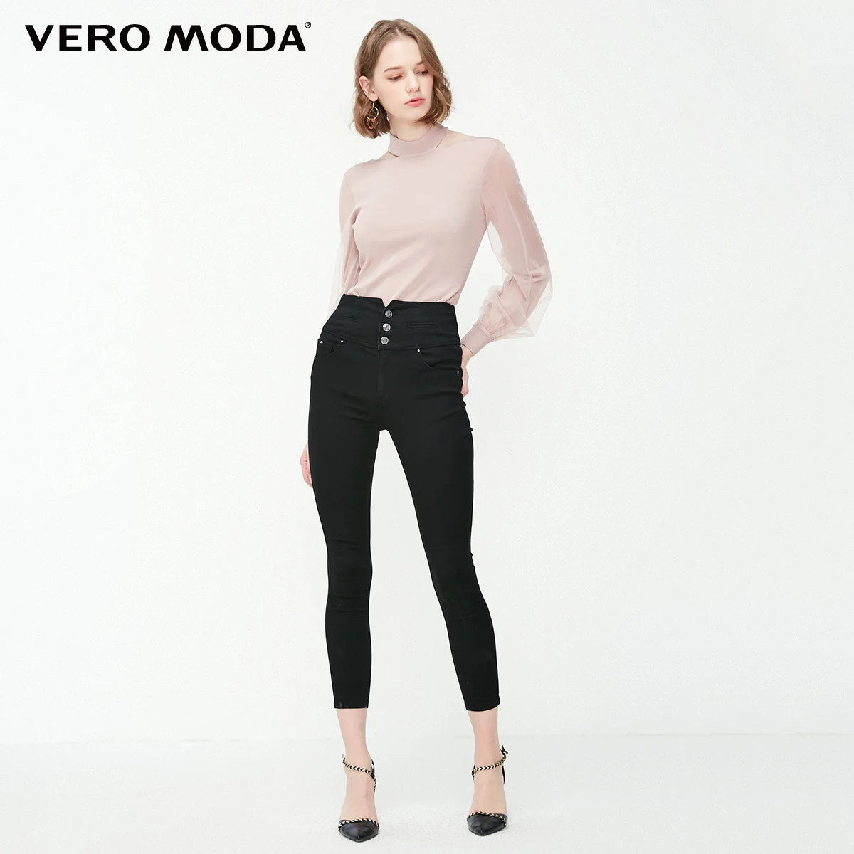 Vero Moda женский гаузи воздушный шар рукава сзади шеи лента вязаный Топ | 319124527