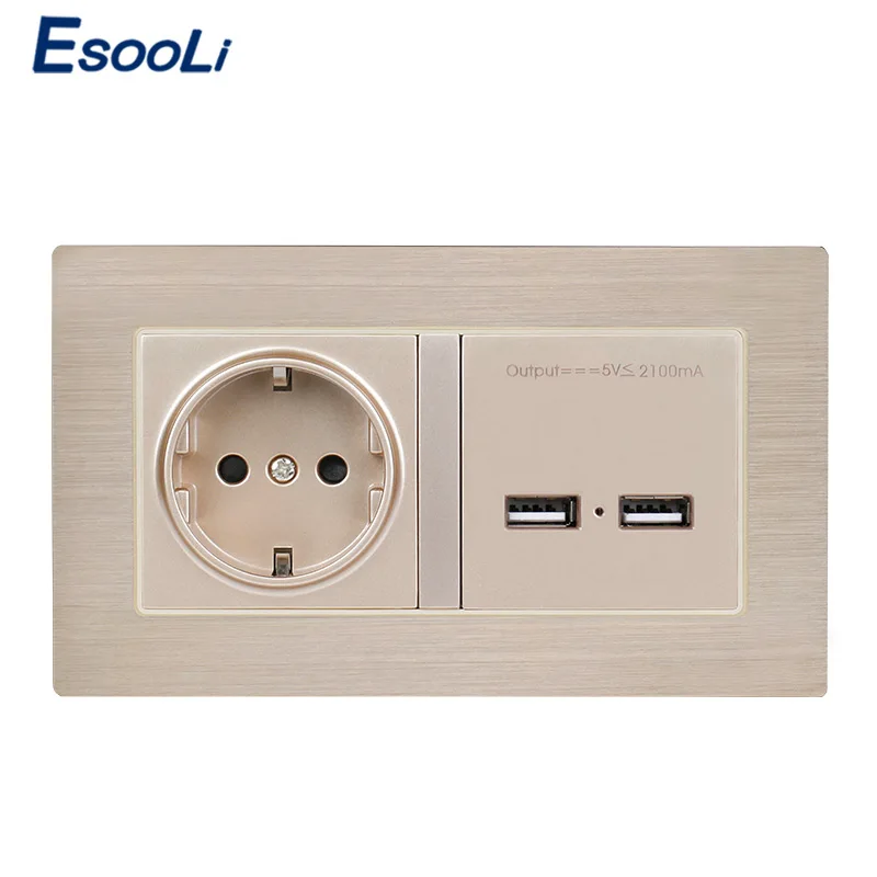 Настенное зарядное устройство Esooli с двумя USB-портами и панелью из нержавеющей