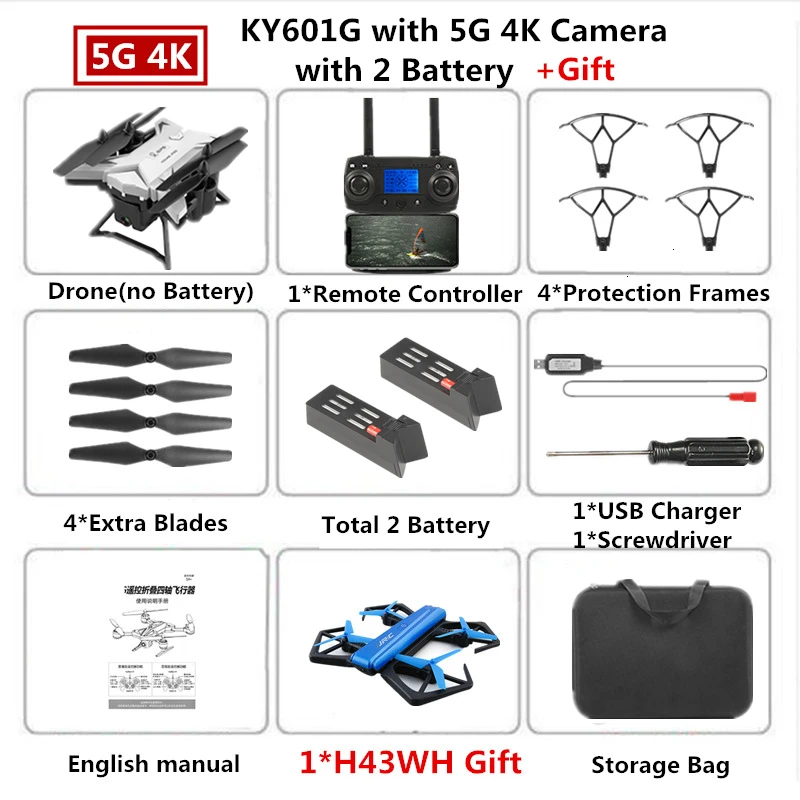W5 4K Cam Carry Bag Радиоуправляемый Дрон KY601G gps Квадрокоптер с 5G 4K HD камерой 2000 м Дистанция управления Pro селфи следуем за мной Квадрокоптер Fly 20 минут - Цвет: W5 4K Cam Carry Bag