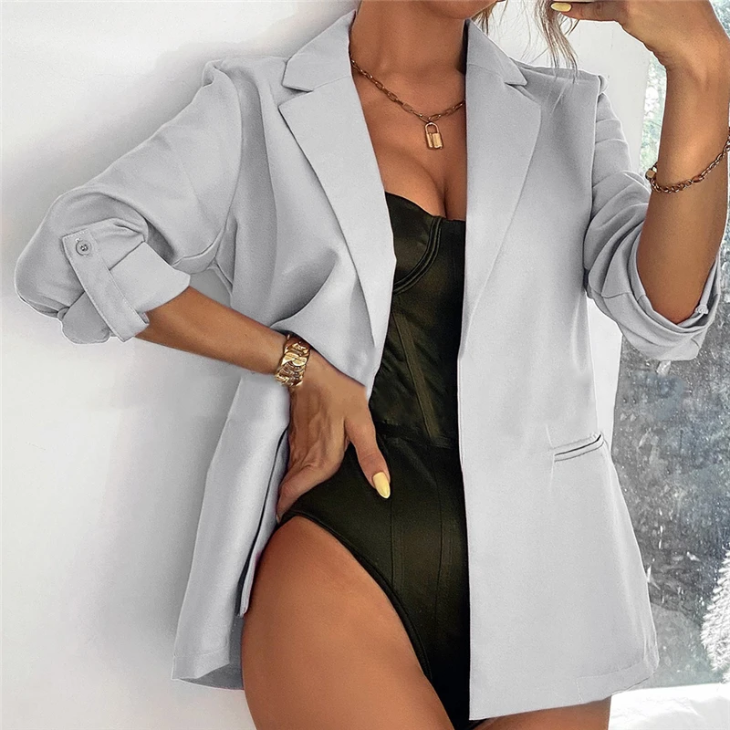 Women Blazer Autumn Long Sleeve Cardigan Solid Color Retro Button Blazers Career Coats Elegant Ladies Streetwear |