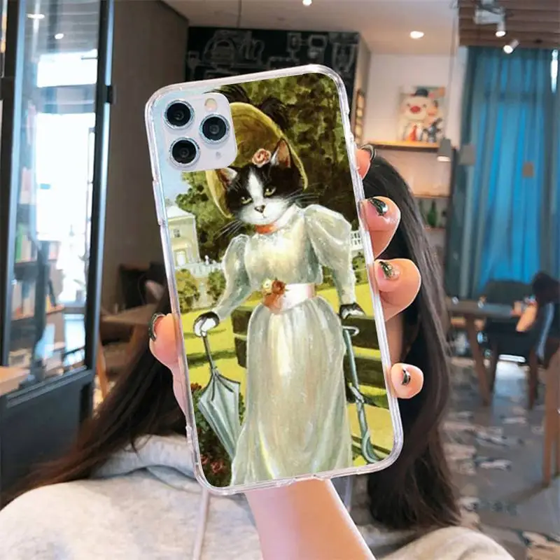 

Cat in flowers cute Phone Case Transparent for iPhone 6 7 8 11 12 s mini pro X XS XR MAX Plus cover funda shell
