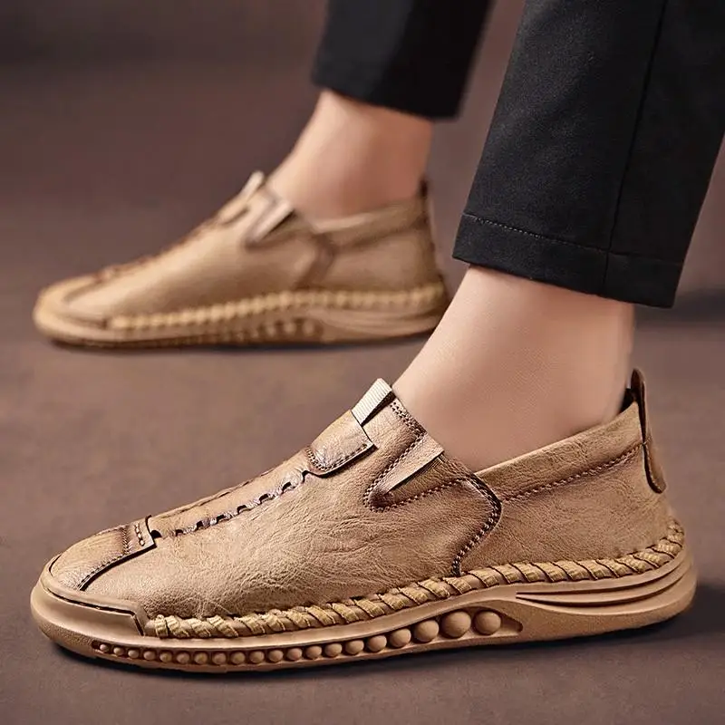 

Comfortable Male Casual Shoes Men Leather Loafers Handmade Breathable Moccasins Designer Flat Shoes Footwear Size 38-46