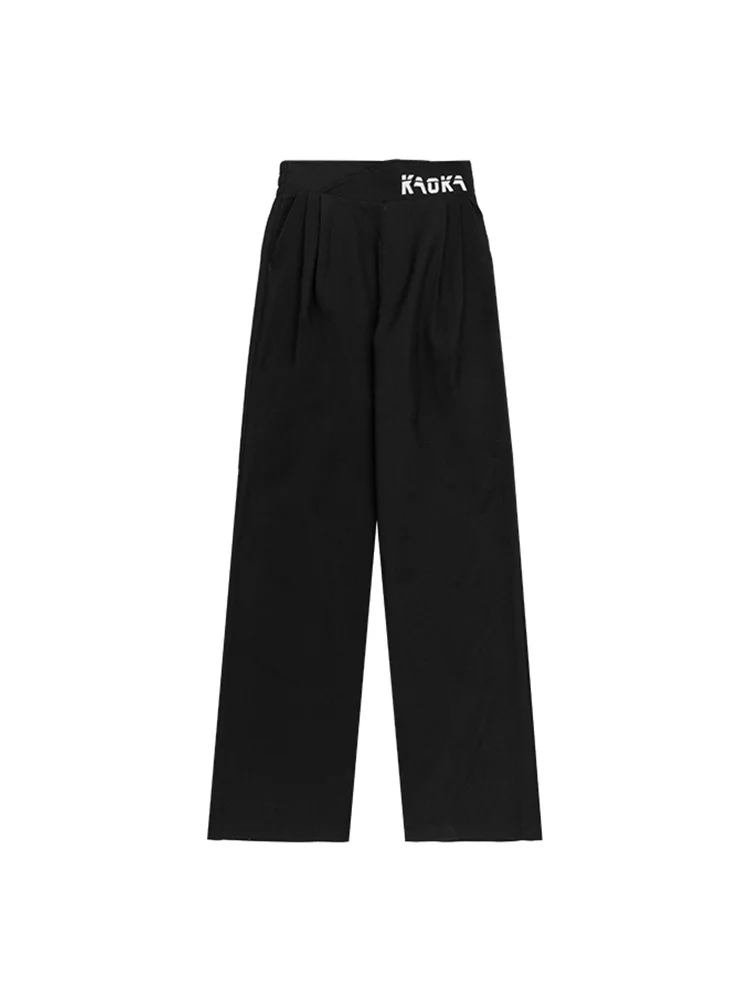 Брюки женские с широкими штанинами черный костюм завышенной талией свободные